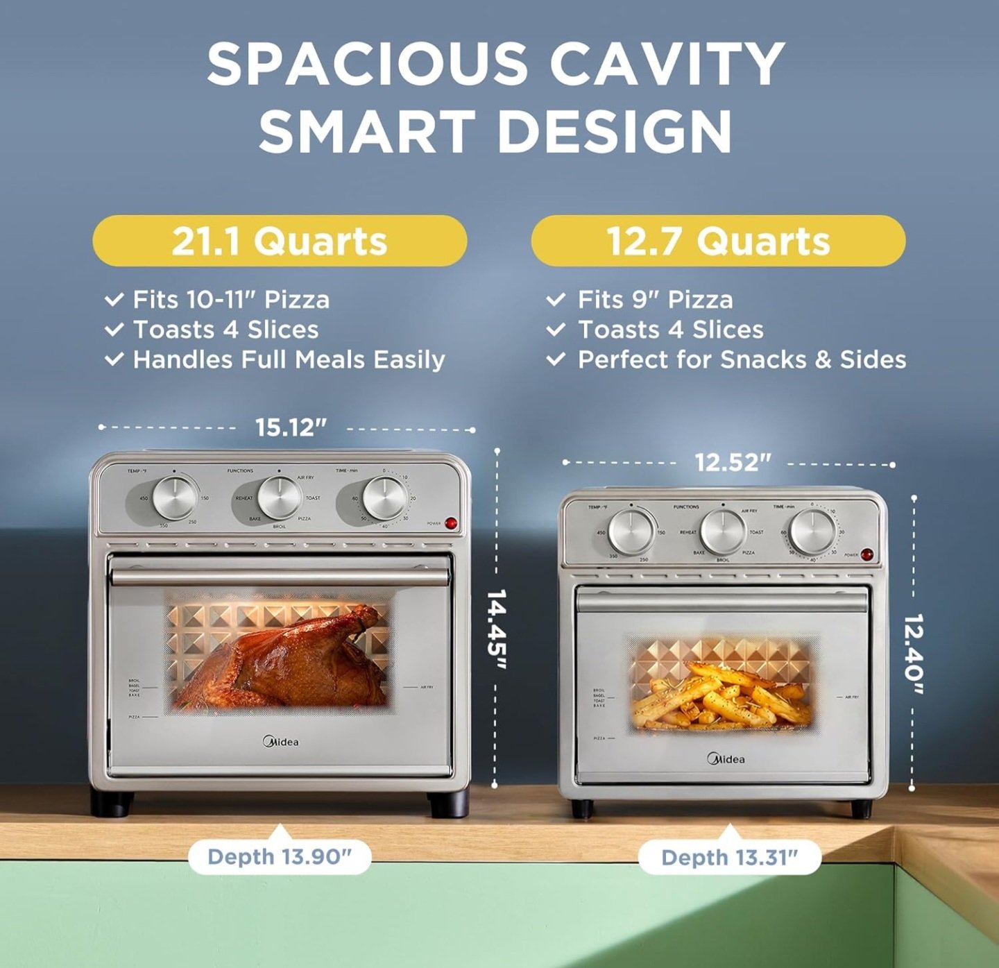 Size comparison: 21.1Qt vs 12.7Qt Midea Neo ovens