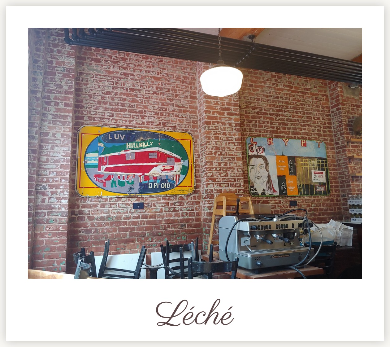 Interior brick wall of Léché Desserts
